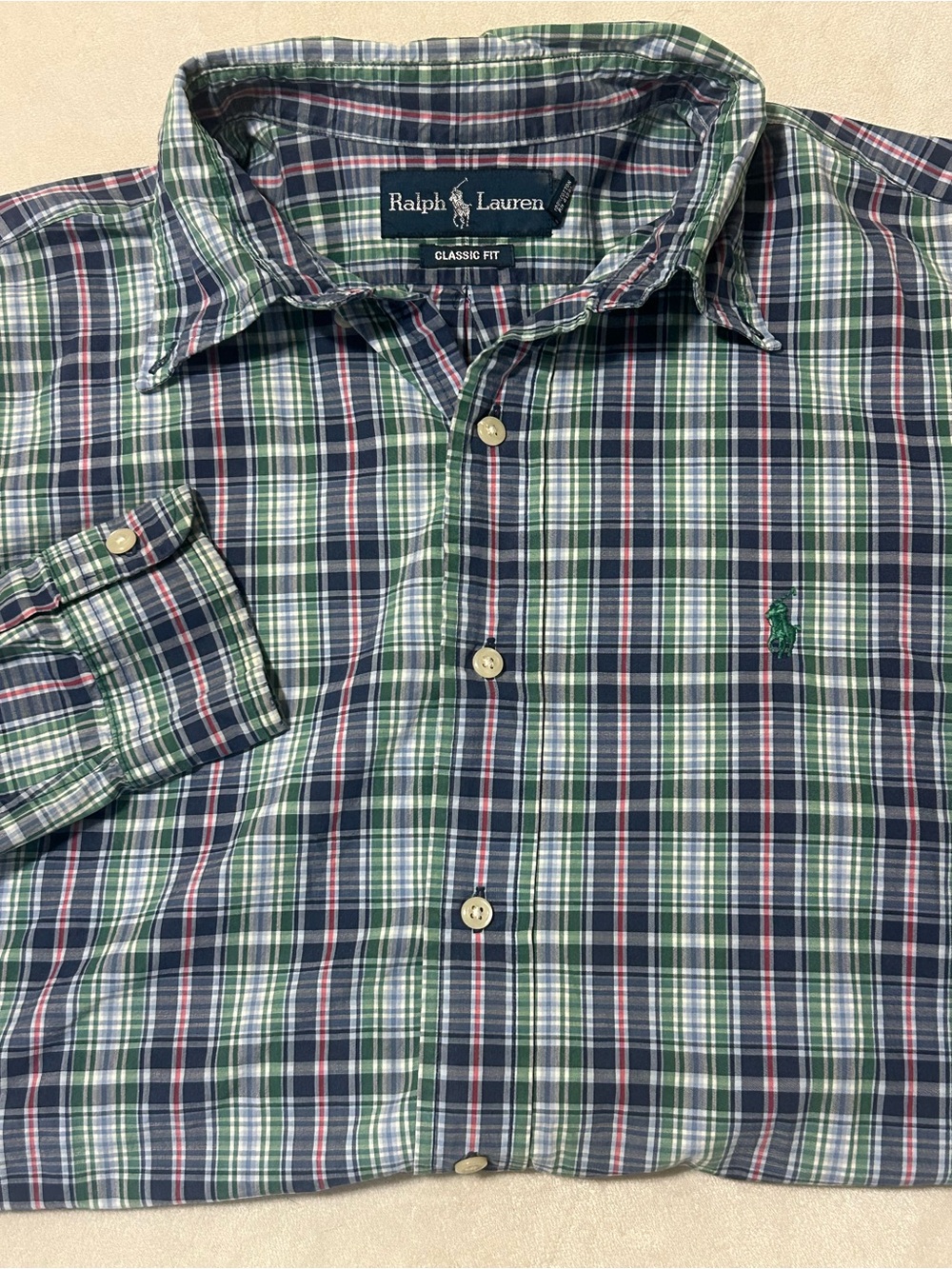 Ralph Lauren Shirt Mens M Classic Fit Plaid Check Long Sleeve Button Down Green